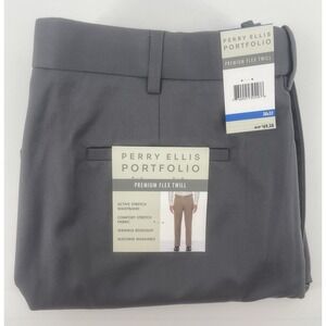 NWT Perry Ellis Portfolio Dress Pants Mens 38x32 Gray Premium Flex Twill Stretch